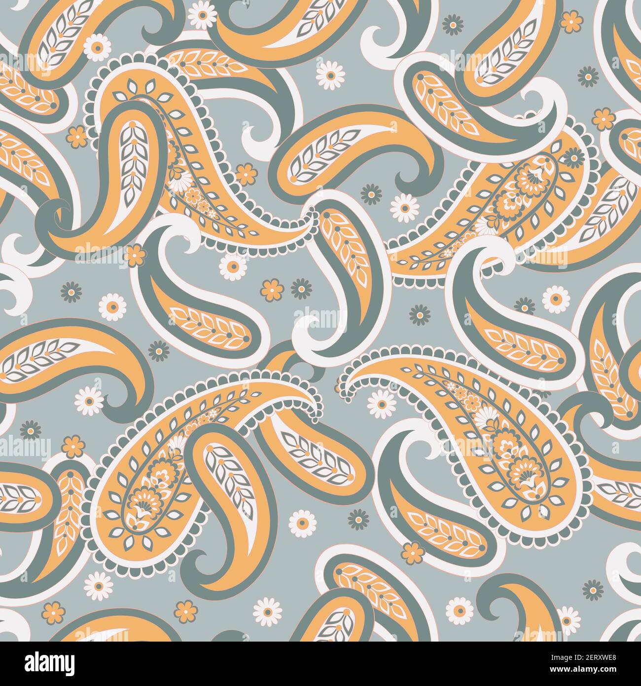 Floral seamless pattern with paisley ornament. Vector illustration ...