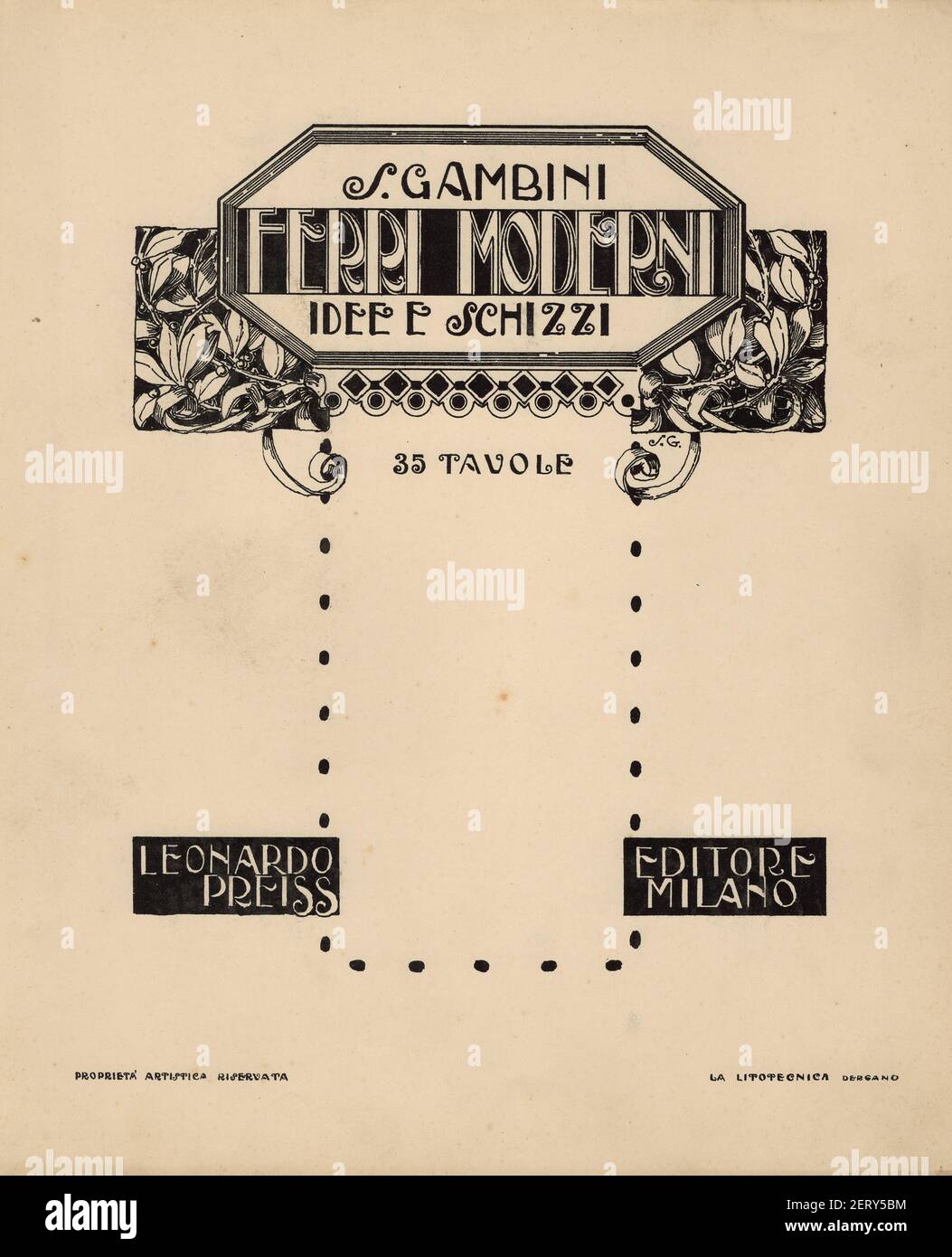 Silvio Gambini si diplomò Perito Agrimensore a Teramo, città nella quale nacque nel 1877. Giunto poco dopo a Busto Arsizio, lavorò presso lo studio dell'ing. Ercole Seves e per l'Ufficio Tecnico Comunale. Nel 1901, passò nello studio dell'ing. Guglielmo Guazzoni, di cui fu, fino al 1915, collaboratore e progettista, con libertà di poter eseguire in proprio alcuni lavori. Particolarmente attento alla ricerca architettonica d'oltralpe, Gambini collaborò a varie riviste oltre a frequentare lo studio di Giuseppe Sommaruga a Milano. Architetto prevalentemente Liberty, Art Nouveau. Stock Photo