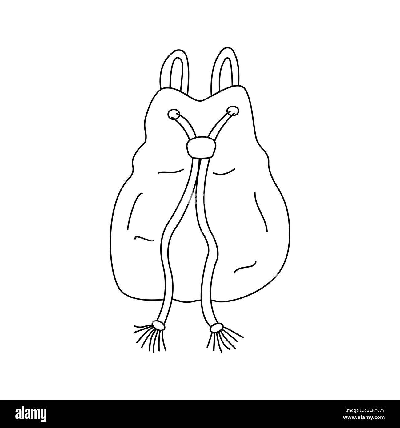 Stylish fabric bag backpack with drawstrings. Black and white vector