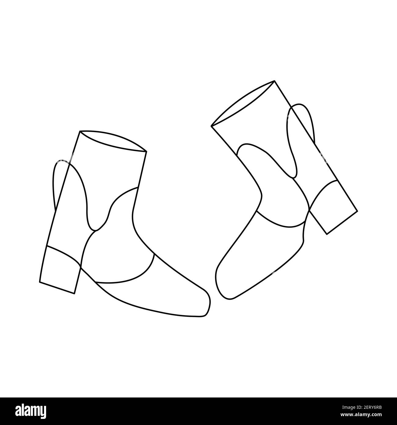 Womens stylish boots with wide heels with a buckle. Comfortable shoes, wardrobe item. Black and white vector isolated illustration in doodle style Stock Vector