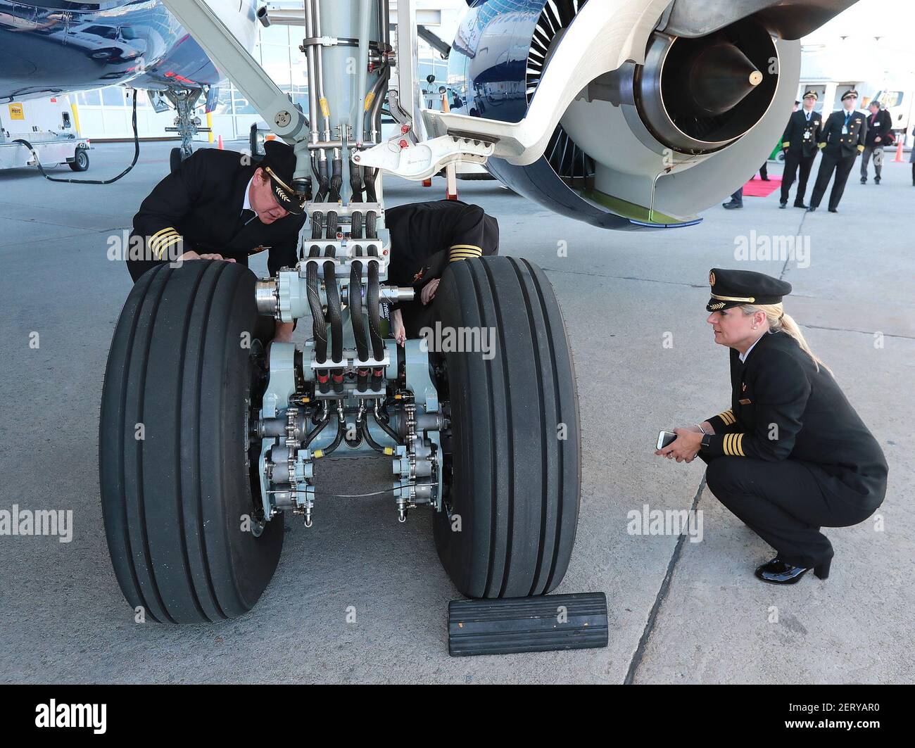 Delta line check pilots including Katherine Reynolds take a closer look
