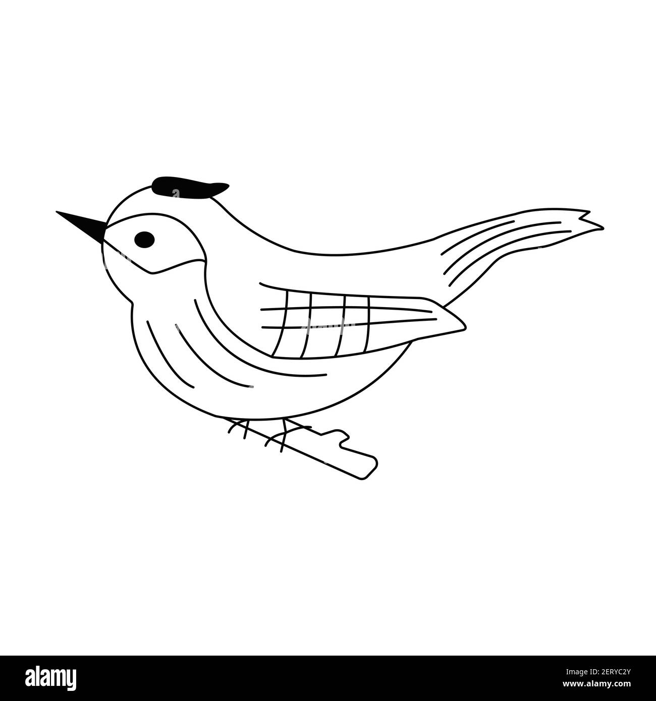 Cute bird is sitting on a branch. Black and white vector isolated ...