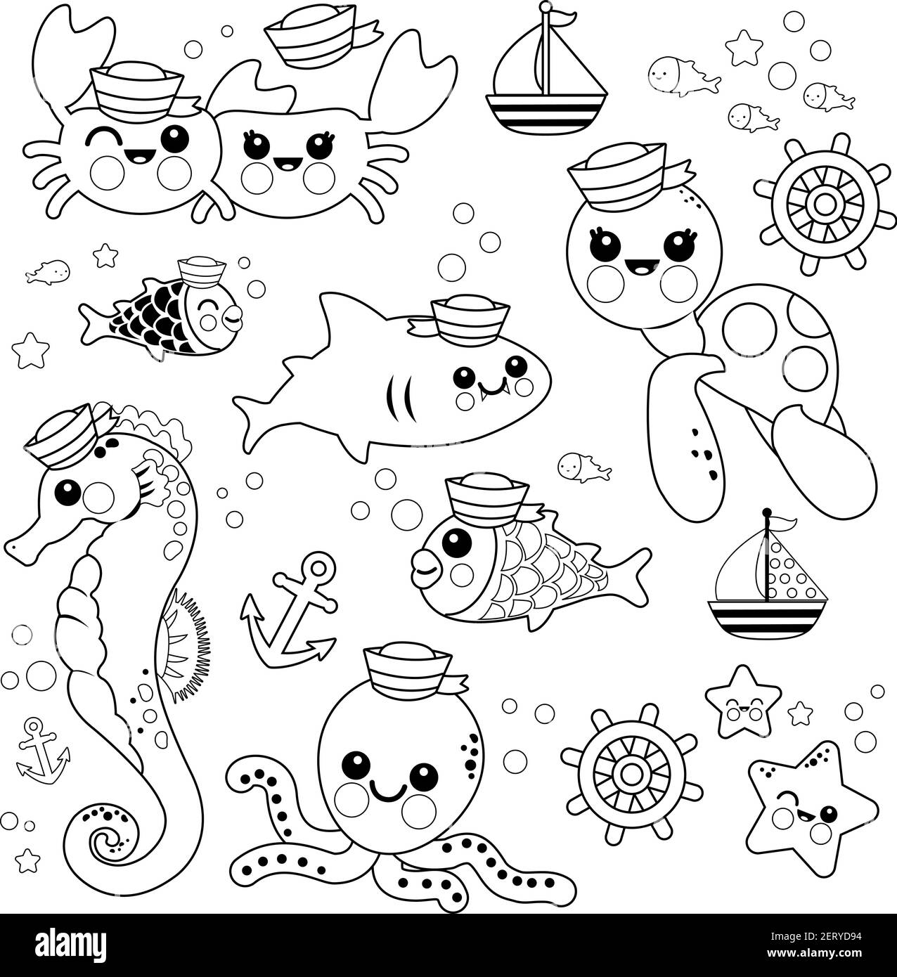 Baby sea animals marine nautical set. Vector black and white coloring page Stock Vector Image & Art - Alamy Baby sea animals marine nautical set. Vector black and white coloring page Stock Vector Image & Art - Alamy