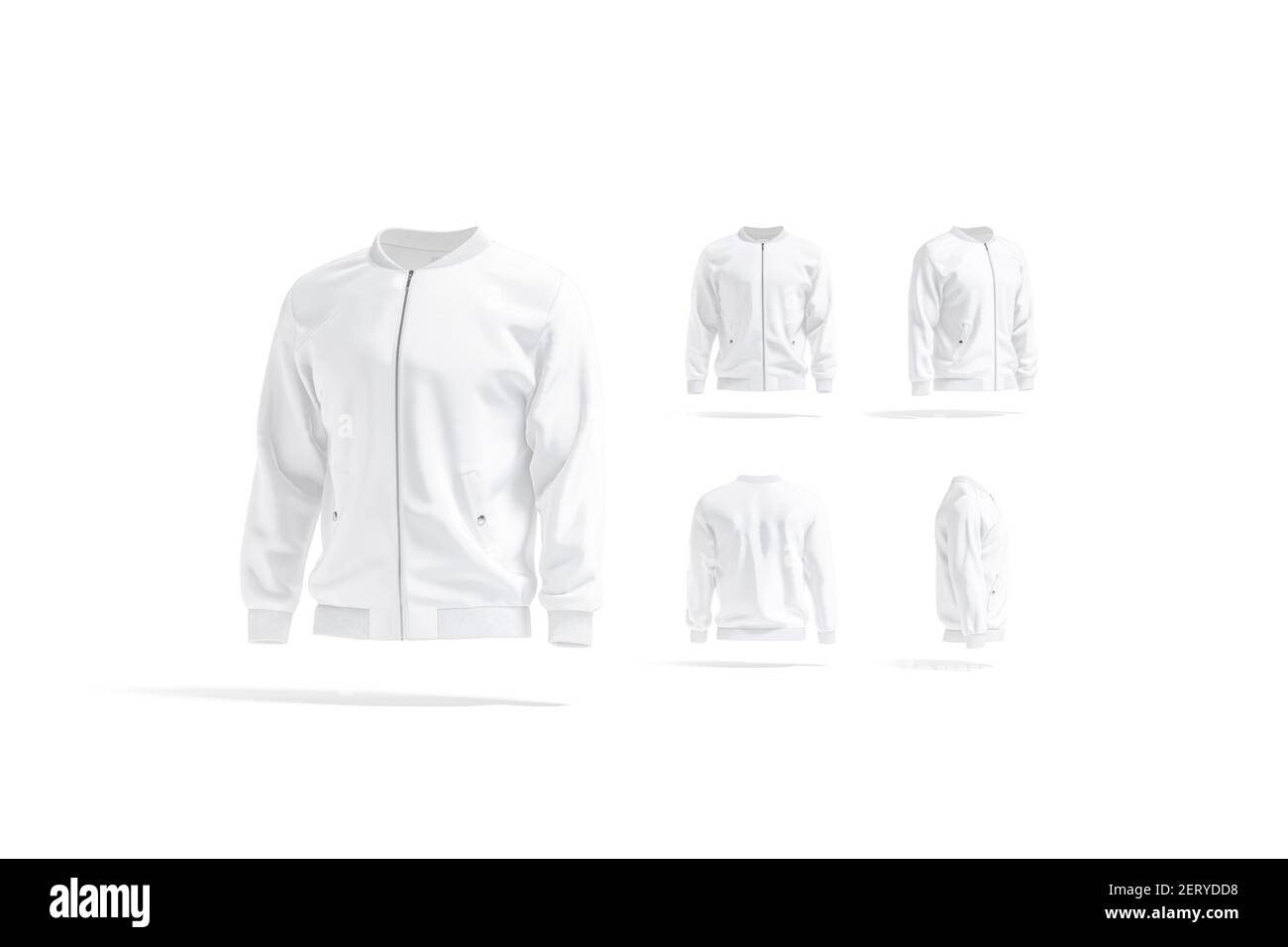 Blank white bomber jacket mockup, different views set, 3d rendering. Empty  sport male wind breaker with sleeve and zipper mock up, isolated. Clear jer  Stock Photo - Alamy