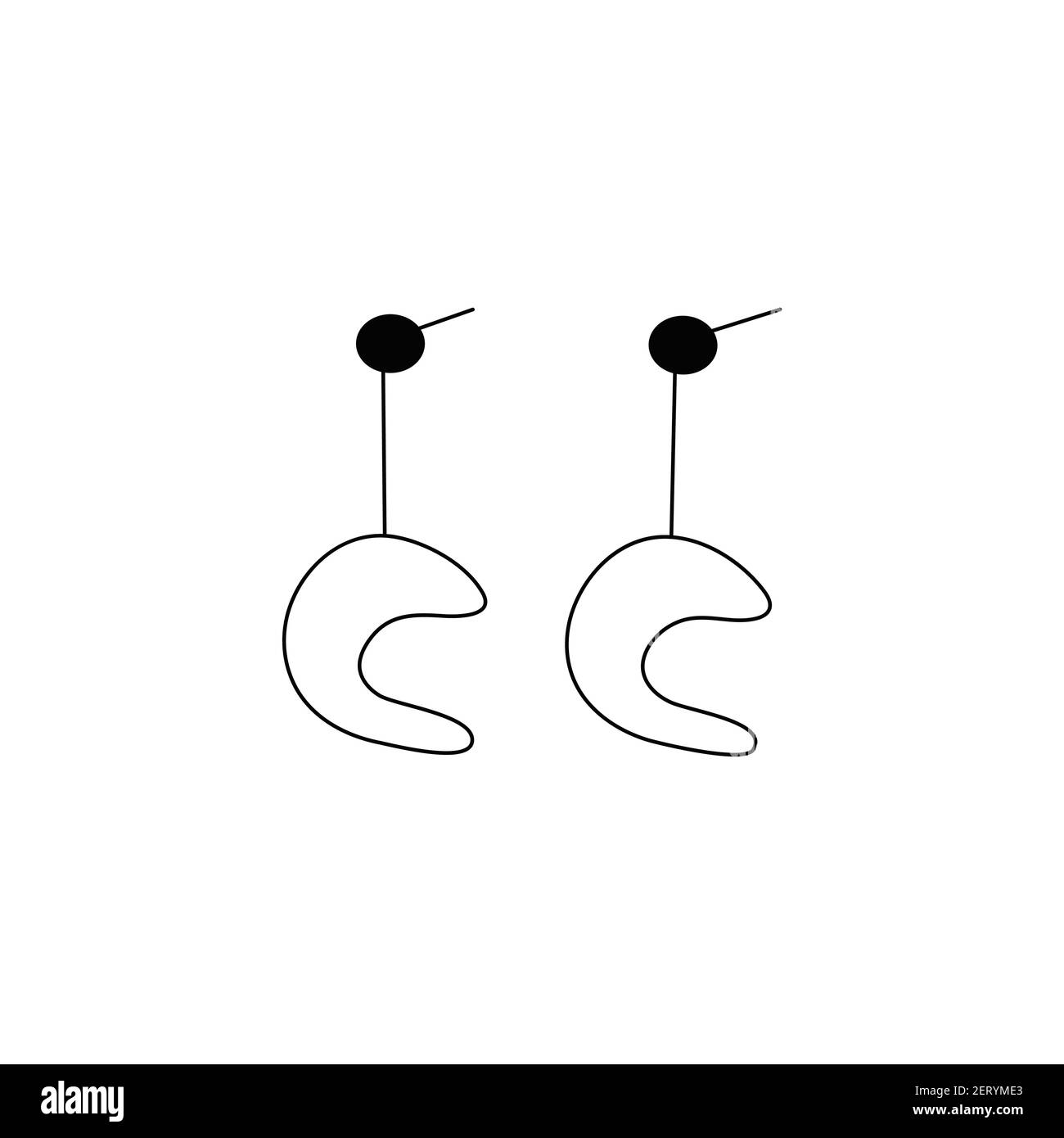 Lovely crescentshaped stud earrings. Beautiful and elegant accessory. Black and white vector