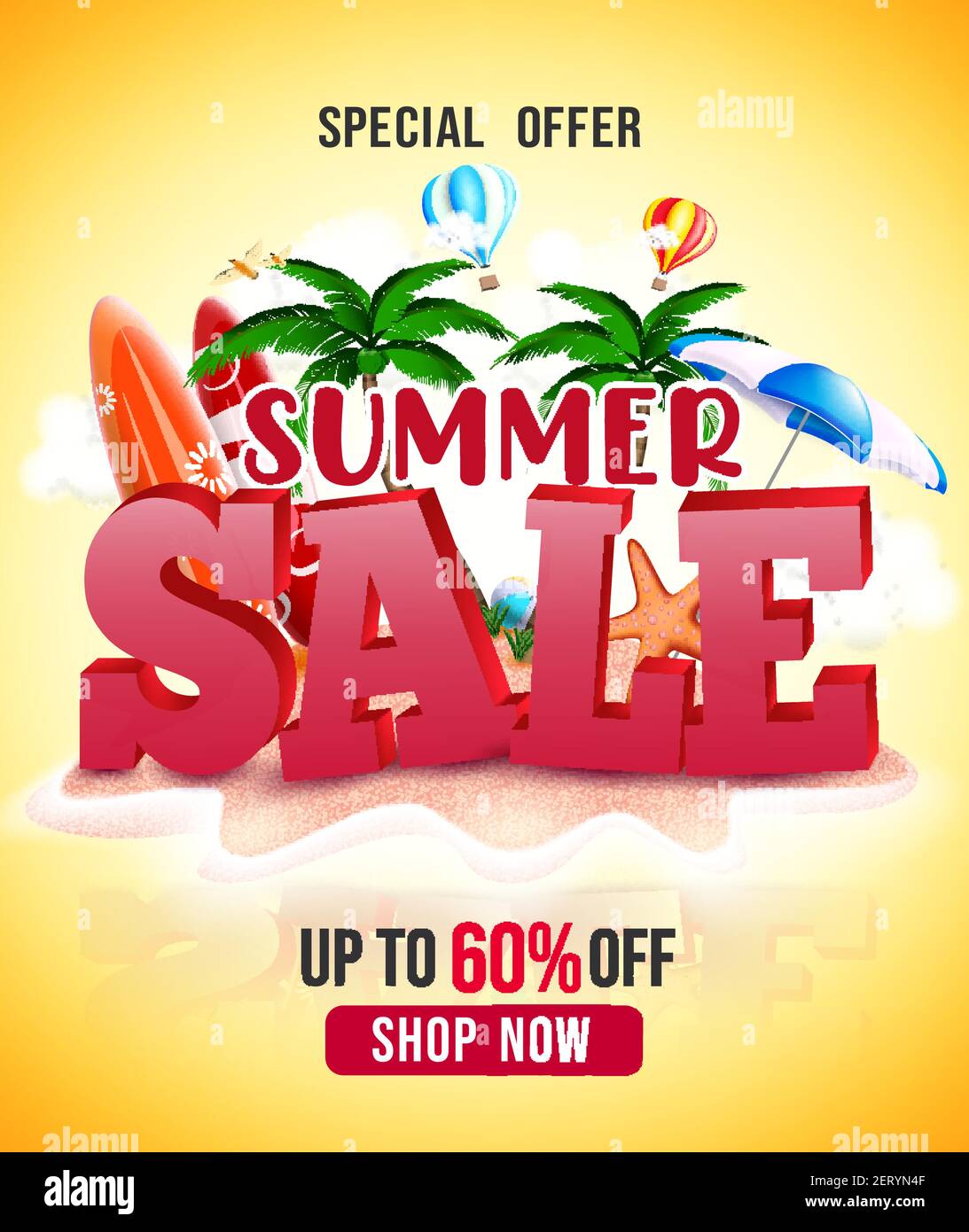 Summer sale vector poster design. Summer sale special offer text