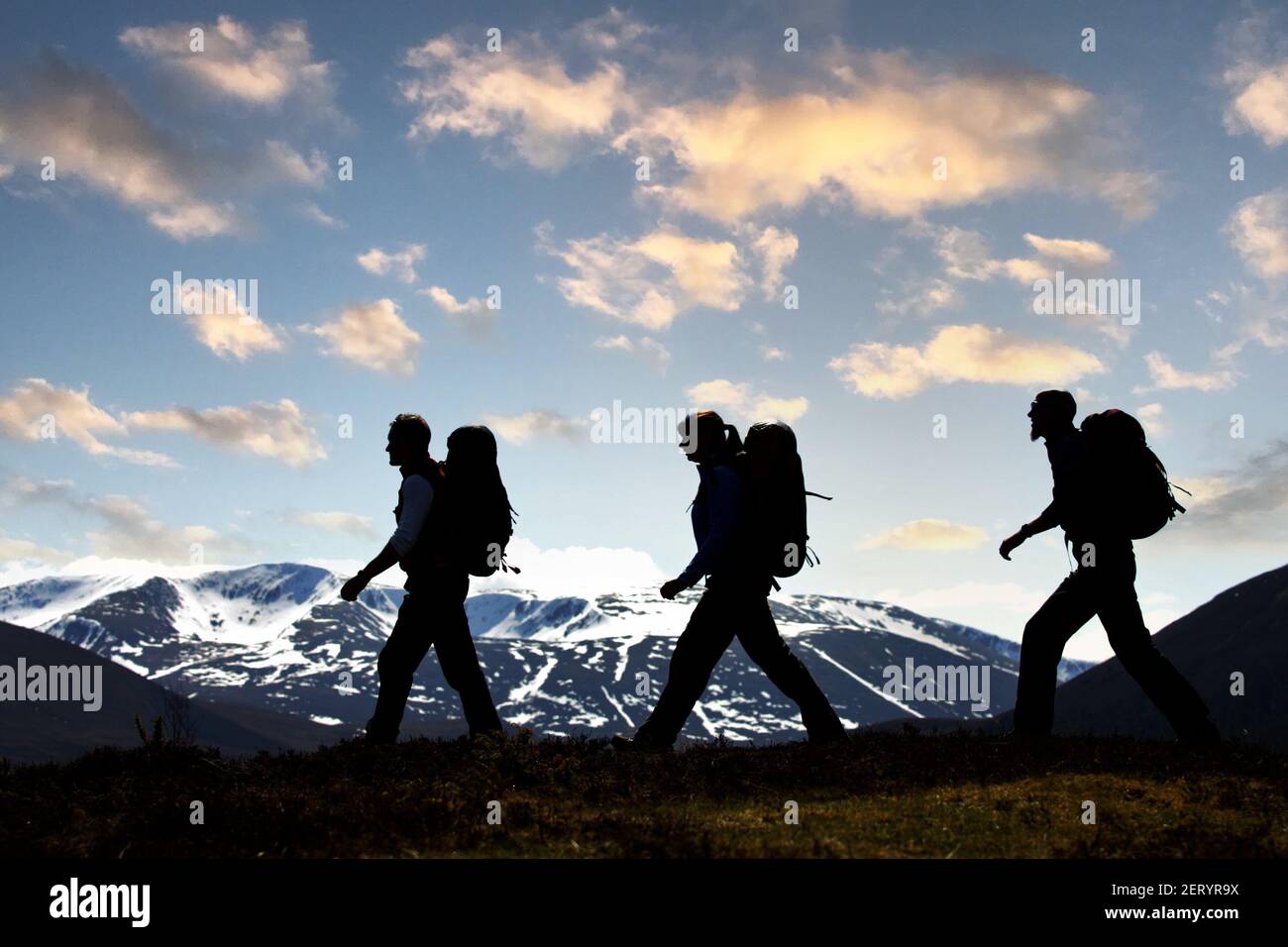 Walkers hillwalking in the Cairngorms near Aviemore, Scotland, UK Stock Photo