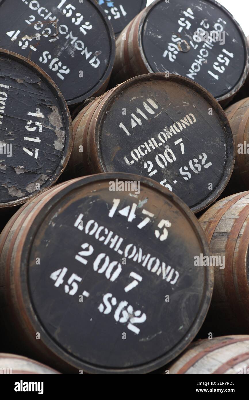 Whisky barrels or casks, in Scotland Stock Photo