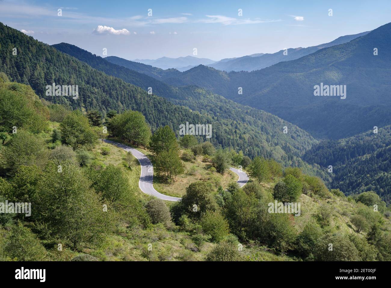 Elevated view of empty road through the mountains, Ligurian Alps, Italy Stock Photo