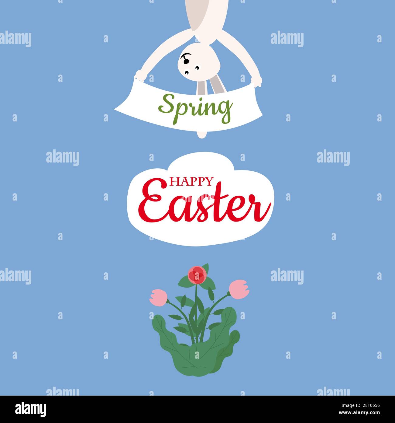 Cute easter bunny with decorations, happy easter, vector, illustration, isolated Stock Vector