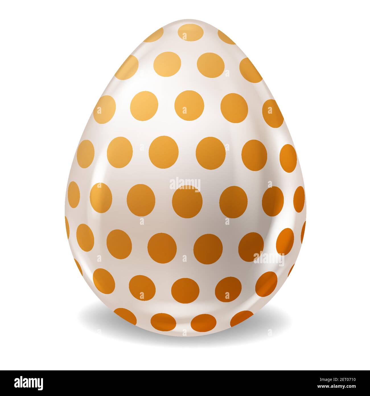 White Realistic Easter Egg Colored Gold Dots Glossy. Vector illustration Stock Vector