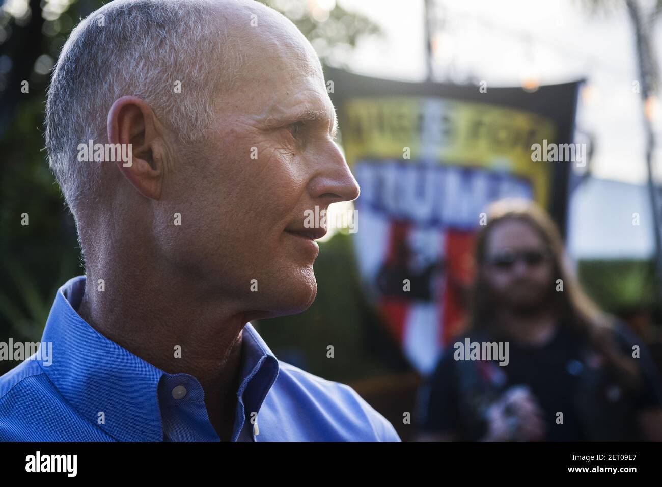 UNITED STATES - NOVEMBER 4: Florida Gov. Rick Scott (R), who is running for the U.S. Senate, attends a rally hosted by Bikers for Trump at the 27 Bar & Lounge in Fort Lauderdale on November 4, 2018. (Photo By Tom Williams/CQ Roll Call) Stock Photo