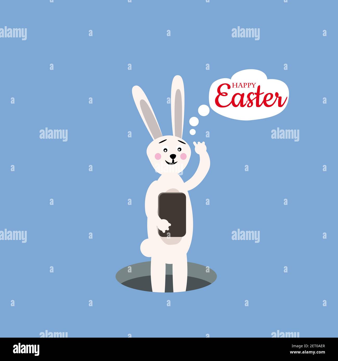 Cute Easter rabbit with tablet, vector illustration, isolated, cartoon style Stock Vector