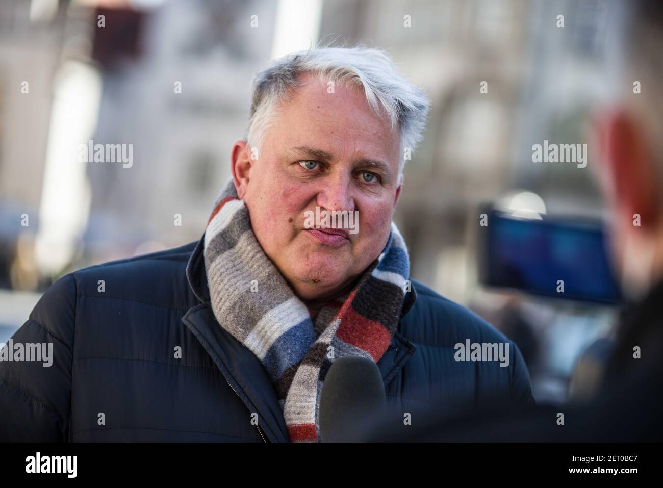 Munich, Bavaria, Germany. 1st Mar, 2021. CHRISTIAN SCHOTTENHAMEL. Ahead of the German Bund-Laender Gespraech (Federation and State Conference) on March 3rd, associations of Hoteliers and the Gastronomy branches organized the Marienplatz silent protest with music and dancing with prepared tables and beds to represent the threats to the existence of these industries. The groups, including Dehoga, are not demanding a reopening at any price, but rather requesting a reliable exit plan for which they may plan. Credit: Sachelle Babbar/ZUMA Wire/Alamy Live News Stock Photo