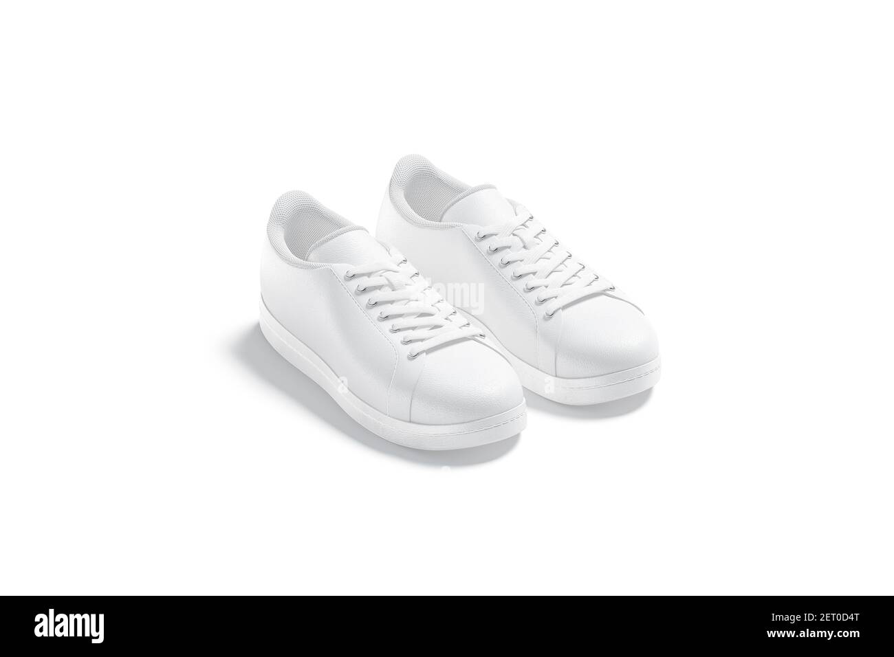 Blank white leather sneakers with lace mockup, isolated, 3d rendering. Empty teenager sport