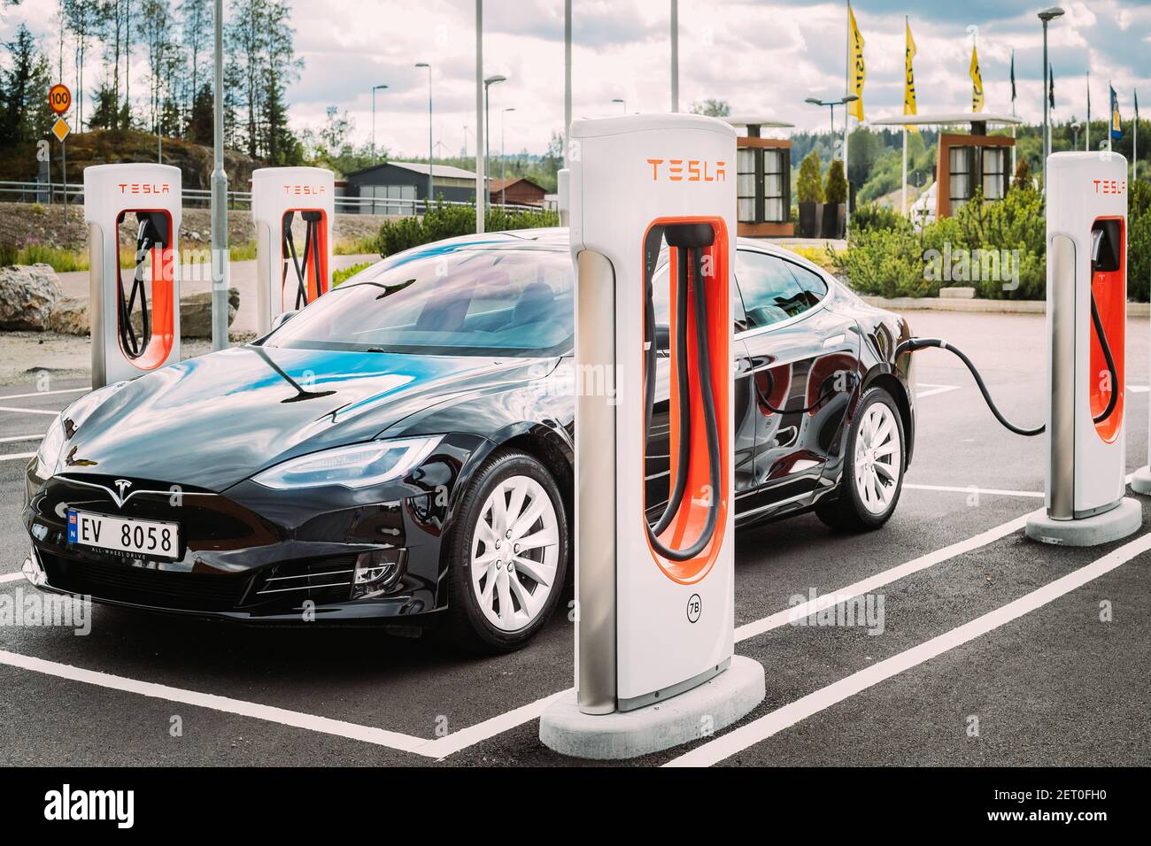 Tesla Model S 100d Car Parked At Charging Station Stock Photo - Alamy