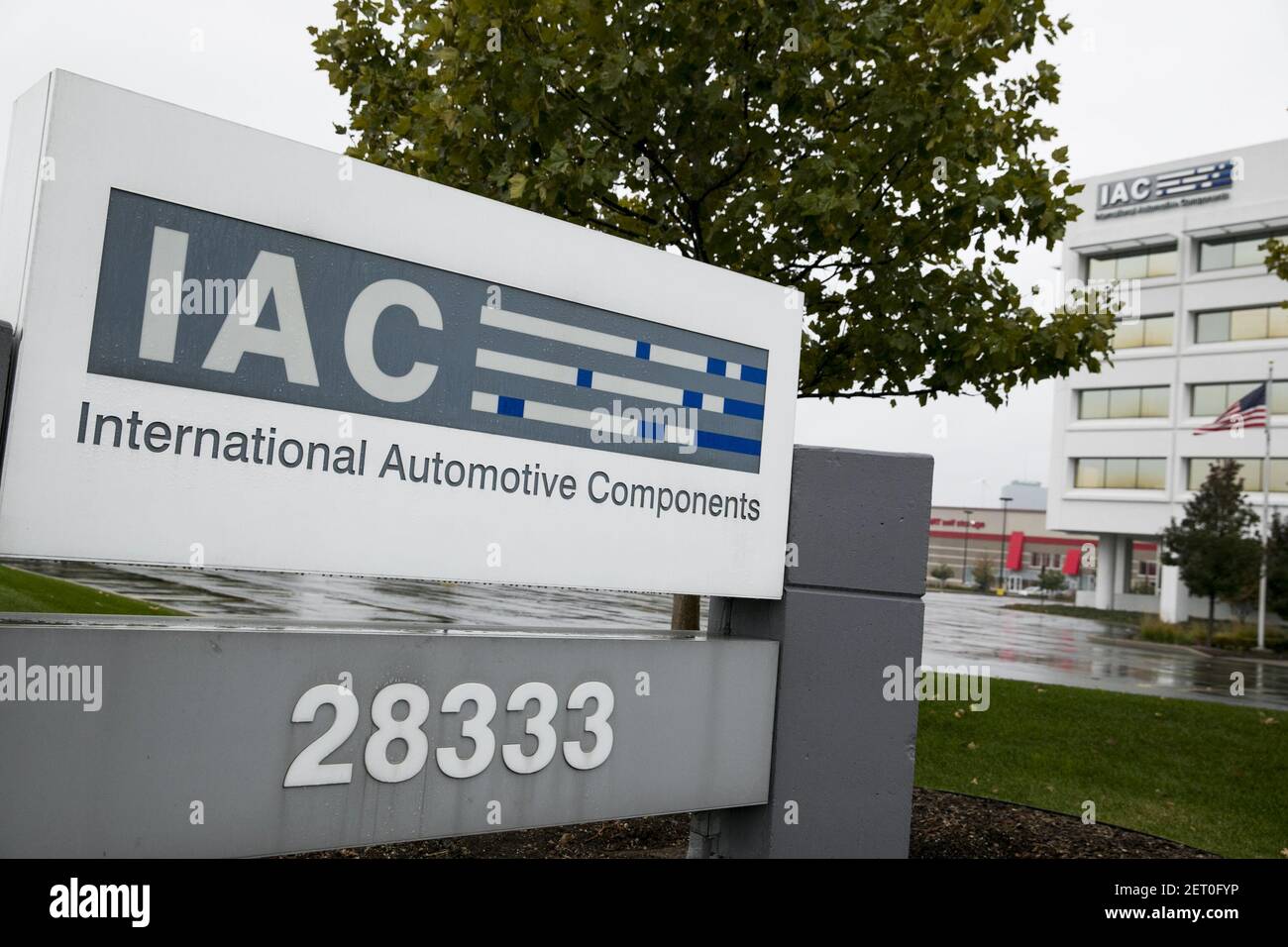 A logo sign outside of a facility occupied by International Automotive Components Group (IAC) in A logo sign outside of a facility occupied by International Automotive Components Group (IAC) in