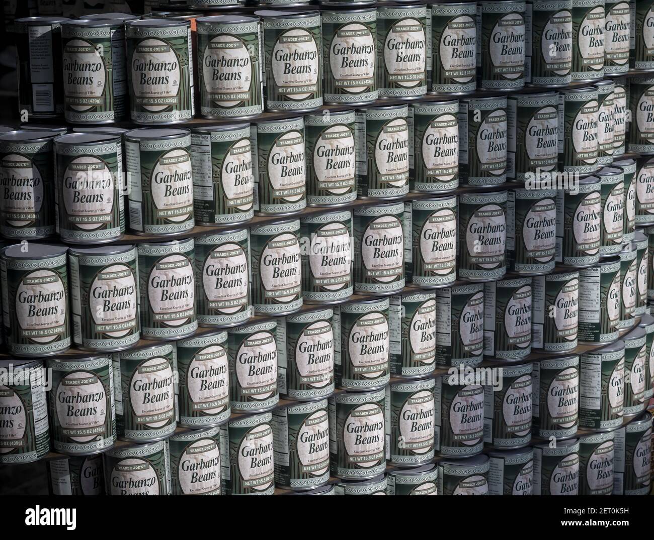 A display of Trader Joe's brand of cans of garbanzo beans in New York on Saturday, November 3