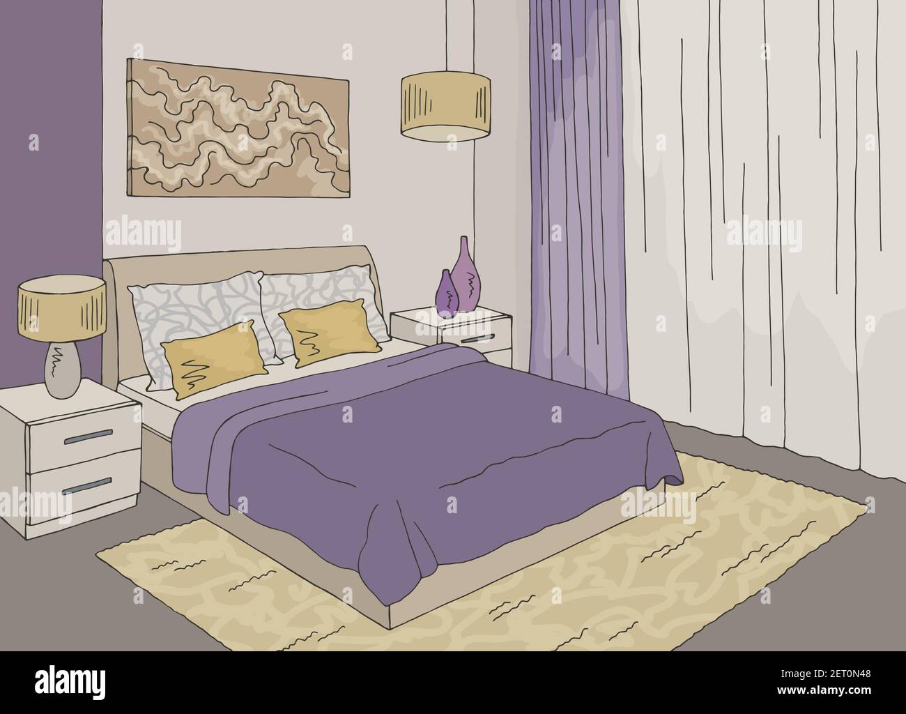 Bedroom graphic color home interior sketch illustration vector Stock