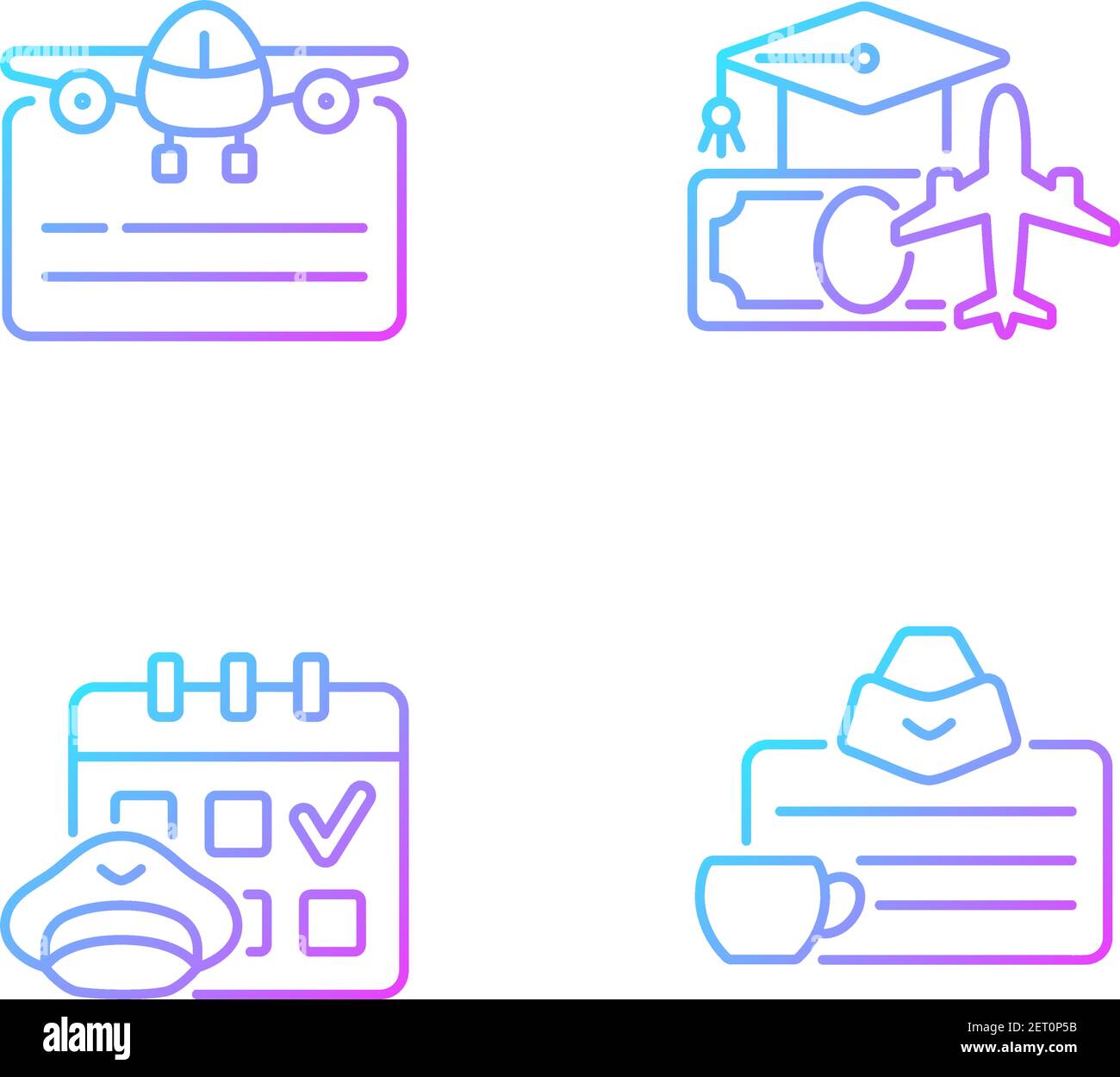 Aviation gradient linear vector icons set Stock Vector