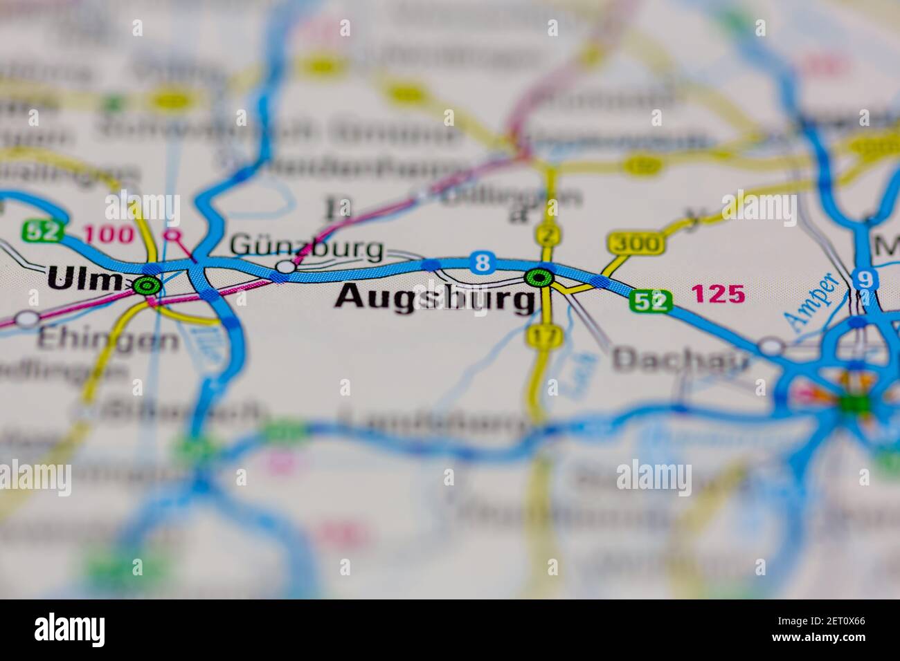 Augsburg Shown on a road map or Geography map Stock Photo