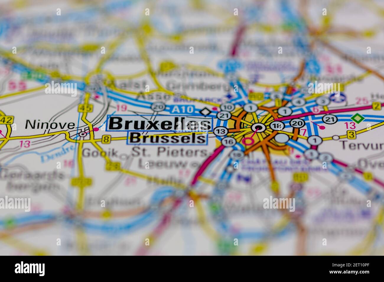 Brussels Or Bruxelles Shown On A Road Map Or Geography Map 2ET10PF 