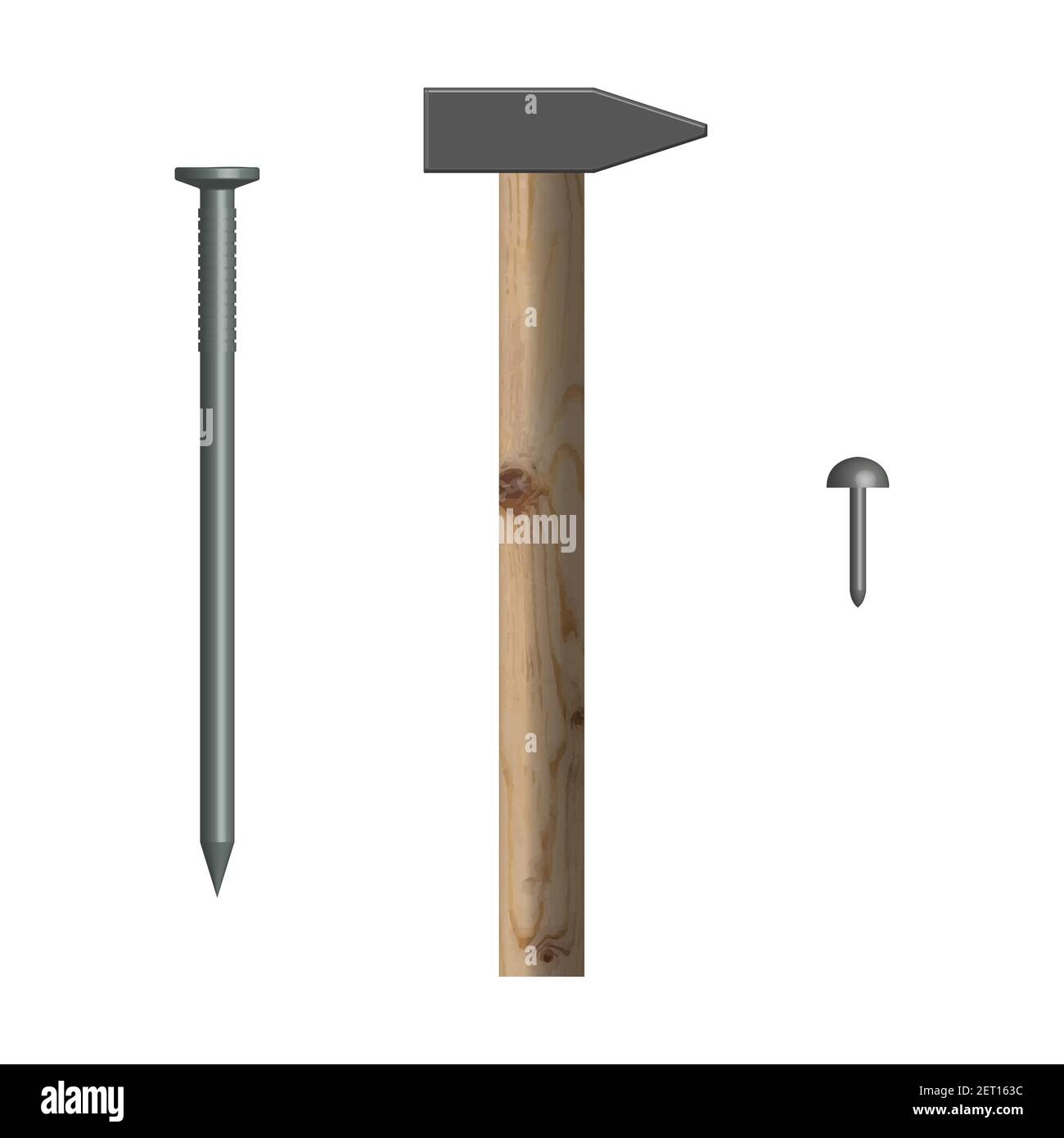 Hammer and nails isolated on white background. Elements design of the