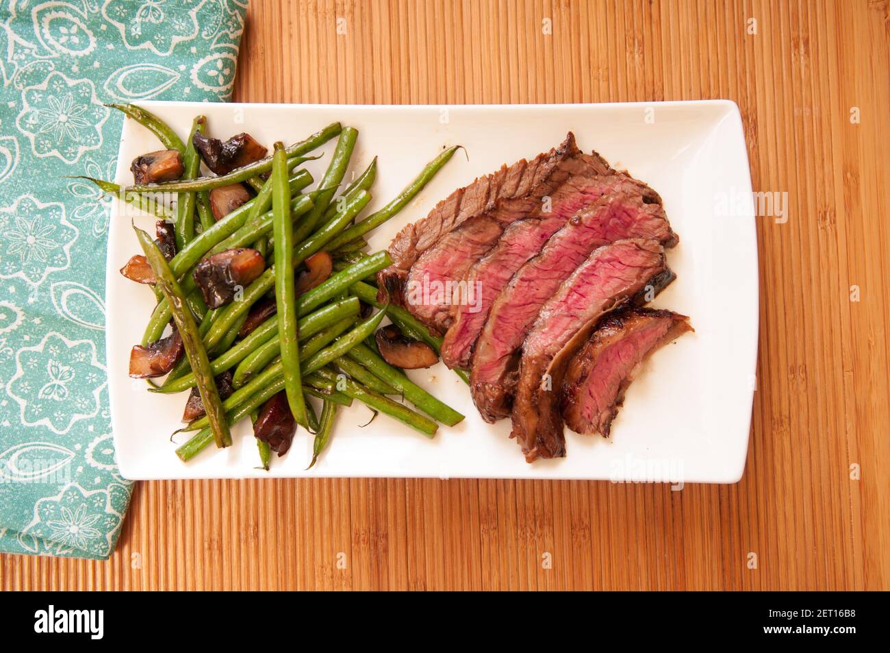 seared flank steak with green beans and mushrooms, a ketogenic diet