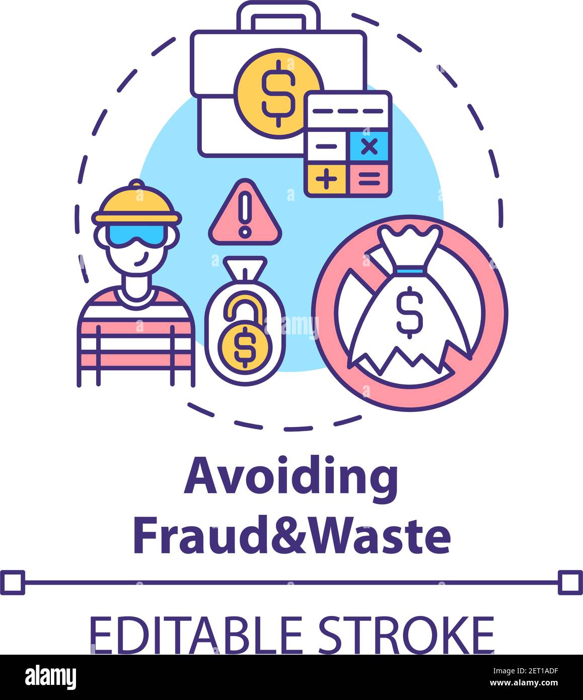 Avoiding fraud and waste concept icon Stock Vector