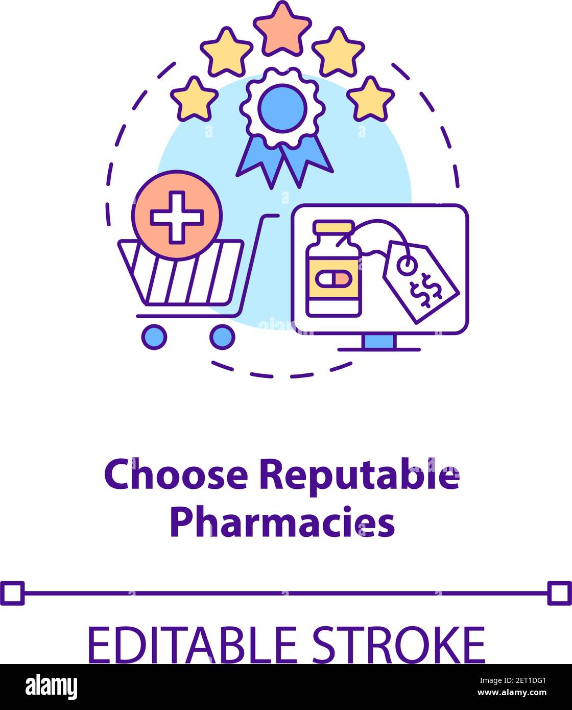 Choose reputable pharmacies concept icon Stock Vector