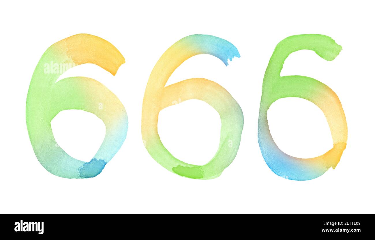 Watercolor numbers, hand-drawn by brush. Multicolor vintage symbol. Template for greetings, design, postcards, decoration. Stock Photo