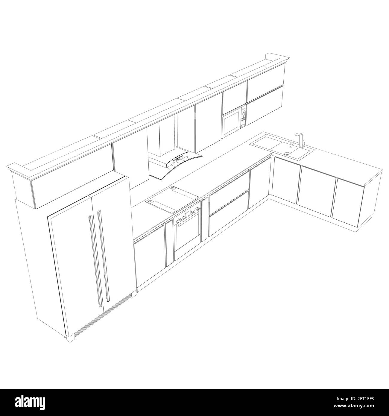 The contour of the kitchen set. Isometric view. 3D. Vector illustration ...