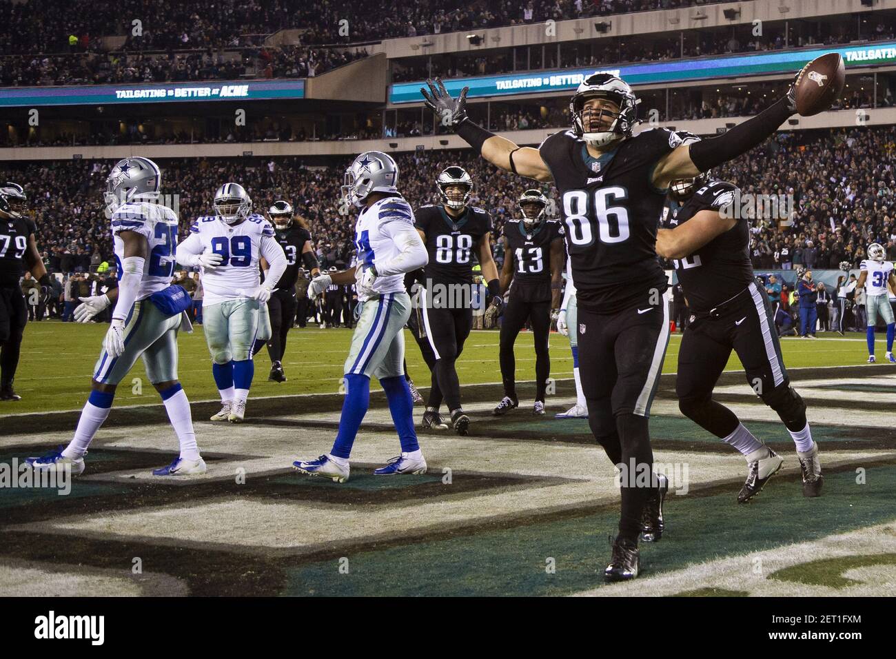 Philadelphia Eagles tight end Zach Ertz (86) celebrates after scoring a  touchdown during an NFL football game against the Dallas Cowboys at Lincoln  Financial Field in Philadelphia on Nov. 11, 2018. Photo