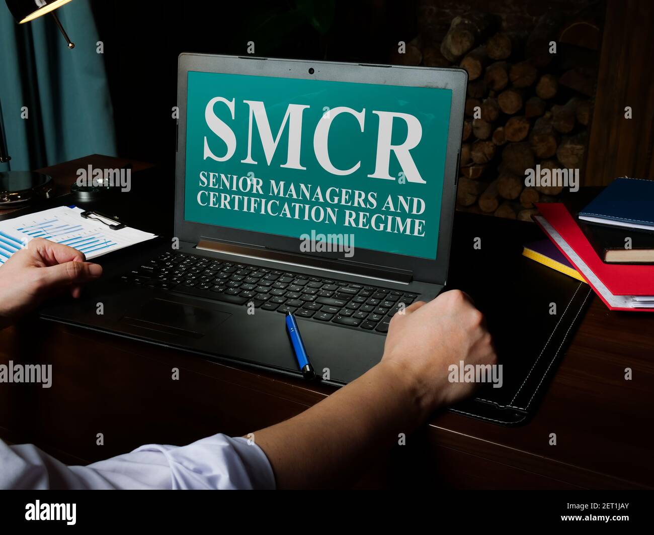 Senior Managers and Certification Regime SMCR on the laptop. Stock Photo