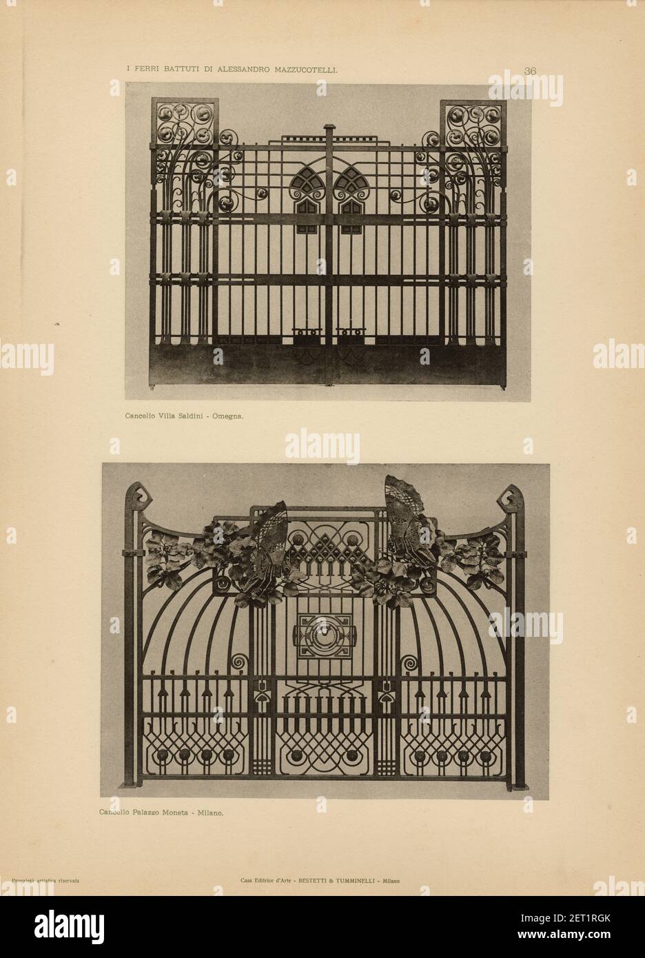 I FERRI BATTUTI DI ALESSANDRO MAZZUCOTELLI - Il Mazzuccotelli fu autore di bellissimi ferri battuti per cancellate, ringhiere di balconi, in stile floreale, specie in area milanese. Alessandro Mazzucotelli (Lodi, 30 dicembre 1865 – Milano, 29 gennaio 1938) è stato un artigiano italiano, particolarmente noto come mastro ferraio e decoratore. Specialista nel ferro battuto, Mazzucotelli ha legato la sua fama alle decorazioni delle opere dei maggiori esponenti del Liberty in Italia e all'estero. Stock Photo