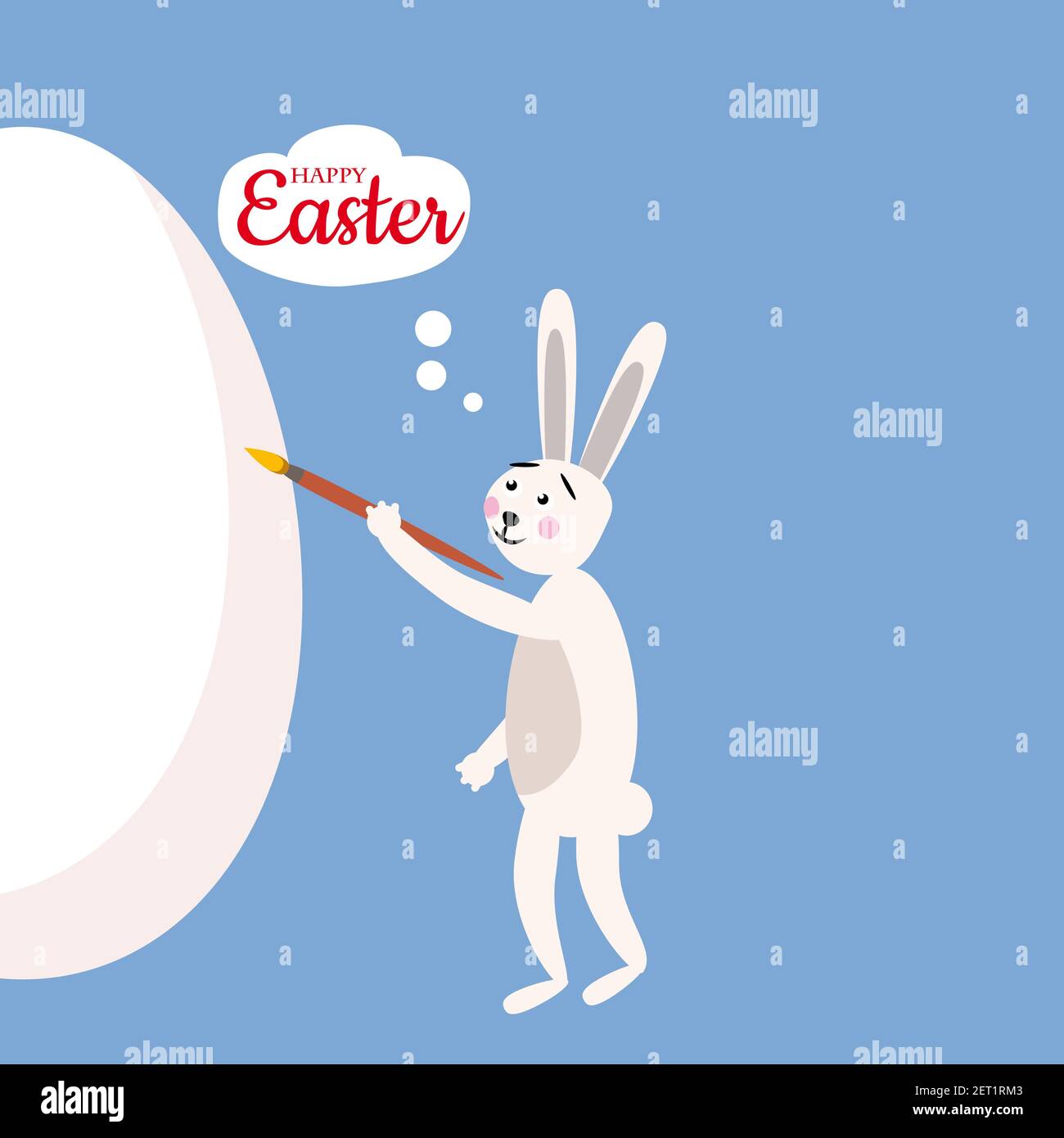 Cute easter bunny painting an egg, vector cartoon style, illustration ...
