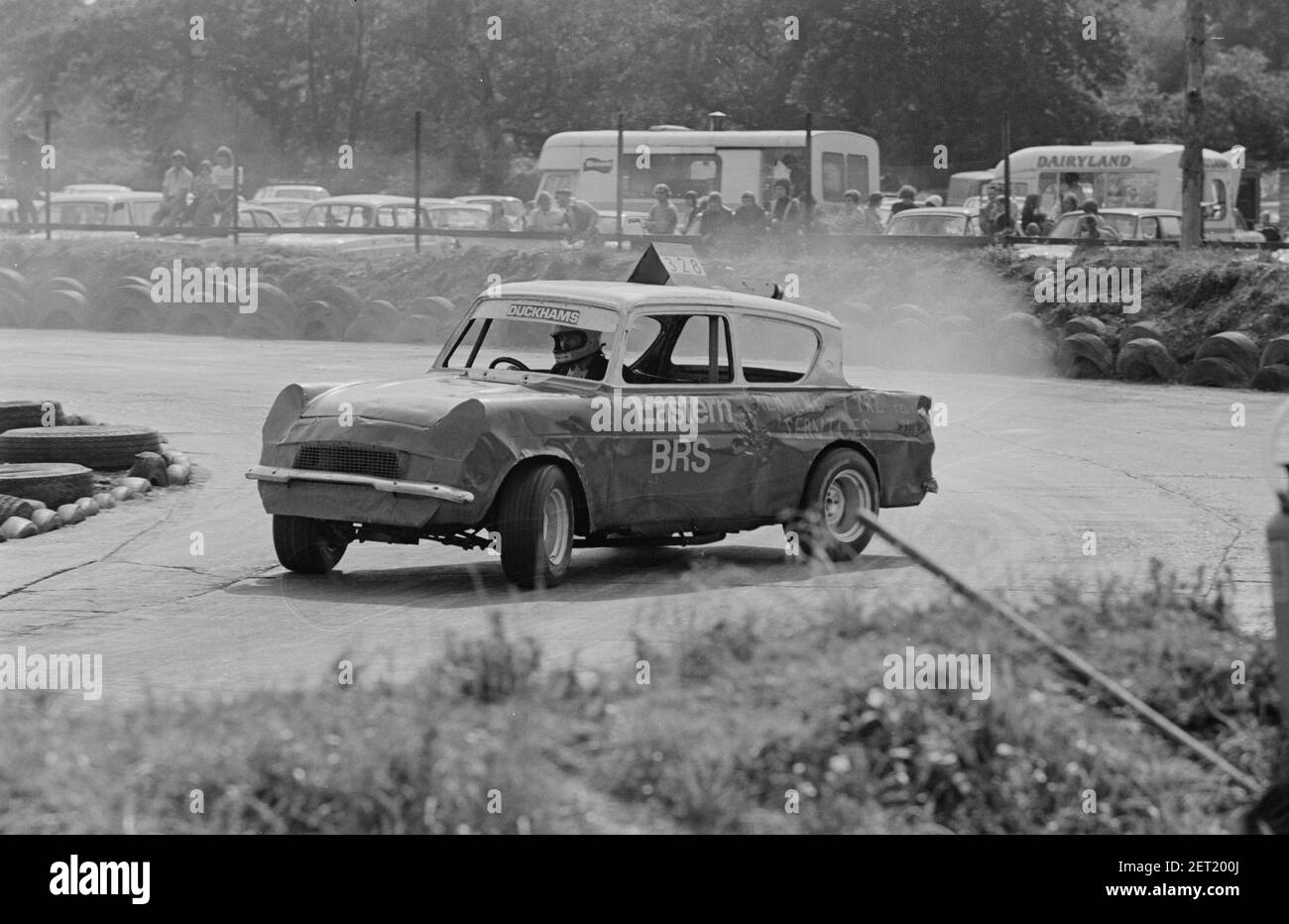 Eastern BRS Ford Anglia hotrod racing at Swaffham Raceways 1970's Stock Photo