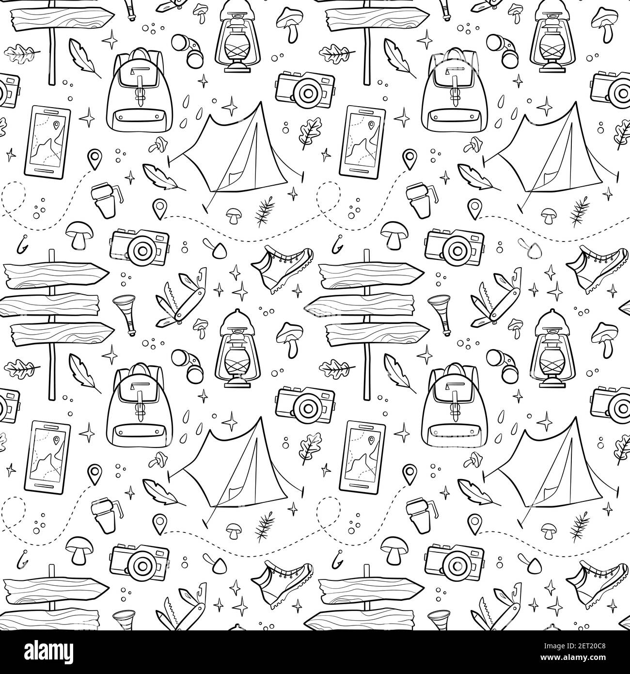 Hiking and camping seamless pattern with travel elements. Seamless pattern  for design, posters, backgrounds Hiking, travel and camping theme. Tent, si  Stock Vector Image & Art - Alamy