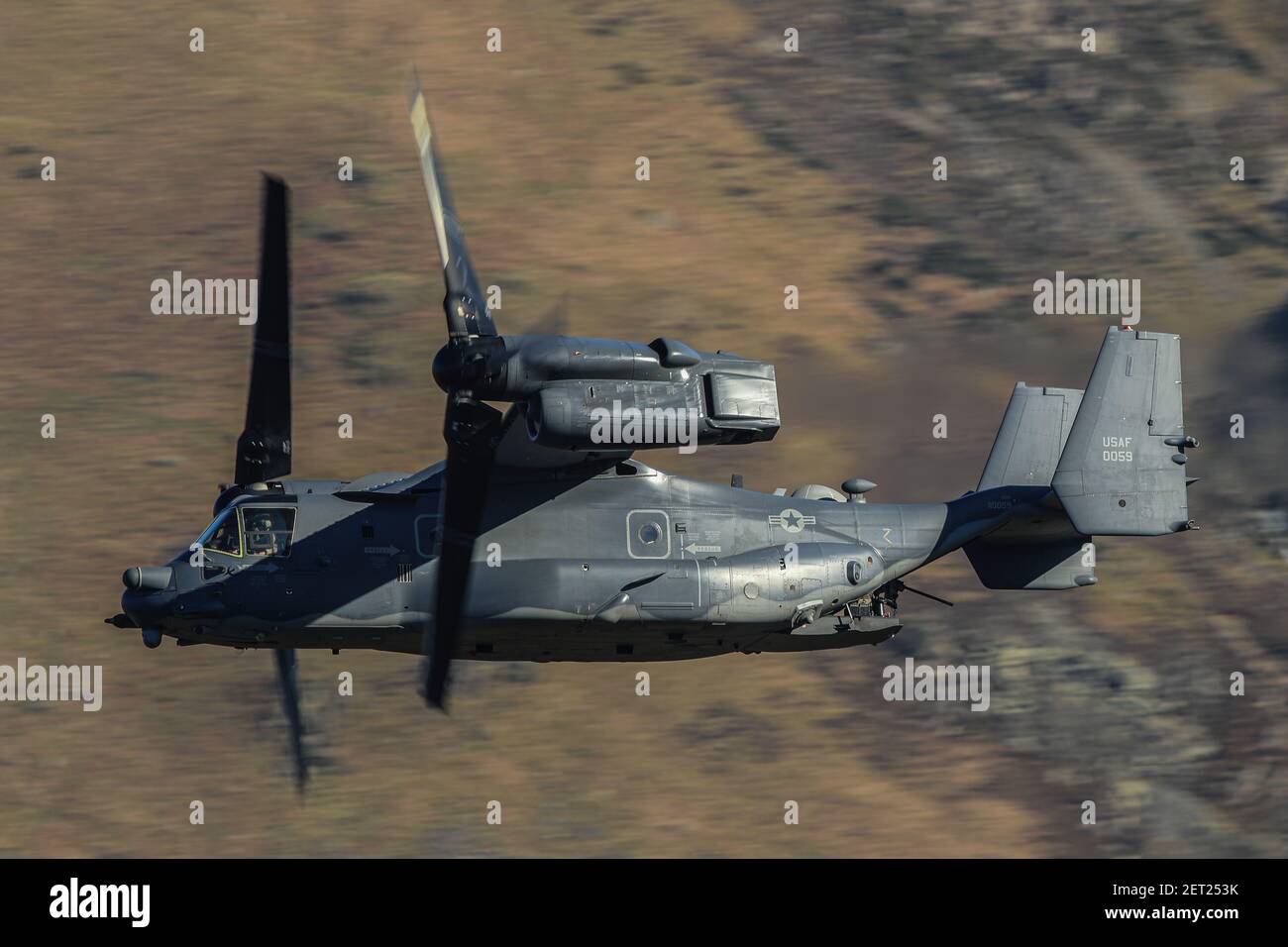 Thirlmere reservoir, near Keswick, The Lake District, Cumbria, UK. 1st March, 2021. A USAF Bell Boeing V-22 Osprey during low level training sorties over Thirlmere reservoir, near Keswick, The Lake District, Cumbria in Keswick, UK on 3/1/2021. (Photo by Mark Cosgrove/News Images/Sipa USA) Credit: Sipa USA/Alamy Live News Credit: Sipa USA/Alamy Live News Stock Photo