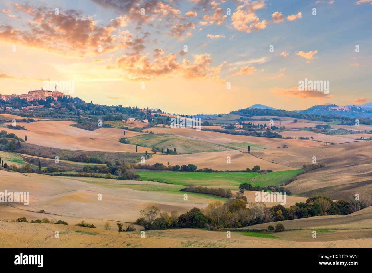 Panoramic Tuscany landscape beautiful hills and sky with clouds