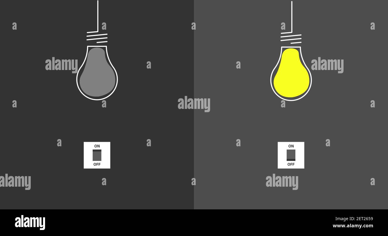 Turning On and Off Flat Light Bulb with Light Switches on Grey