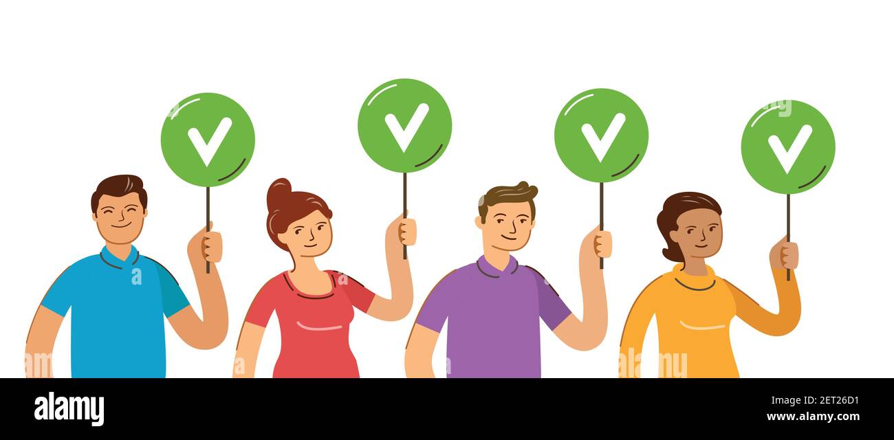 People are holding signs with positive ratings. Customer reviews and satisfaction. Flat vector illustration Stock Vector