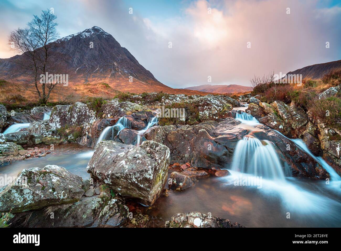 Beautiful waterfalls at Glen Etive in the Highlands of Scotland Stock Photo