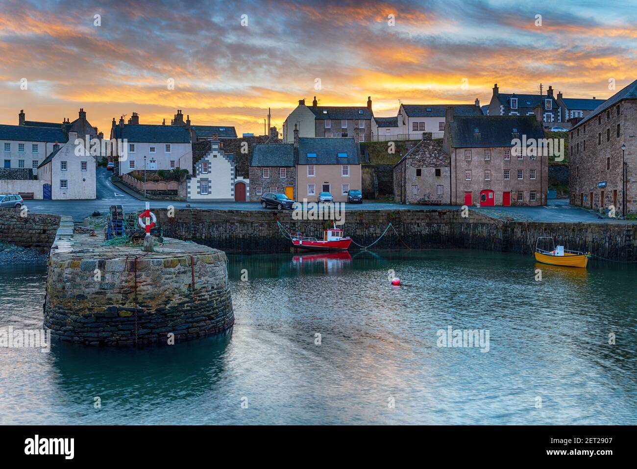 Sunset at Portsoy harbour on the Aberdeenshire coast in Scotland Stock Photo