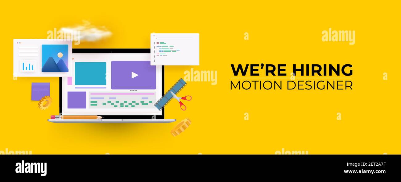 We're Hiring video editors. Job Recruiting Concept. 3D Vector