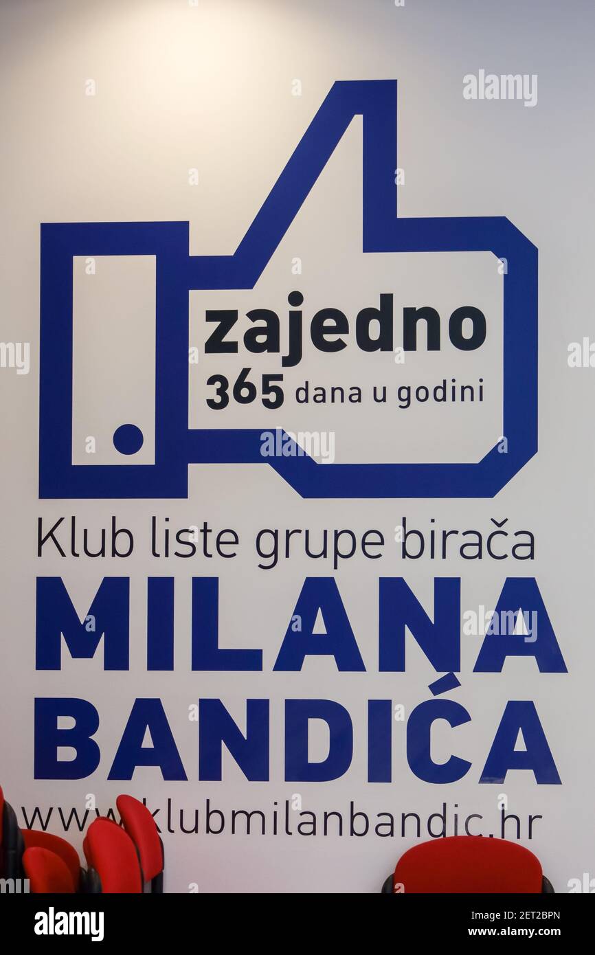 Zagreb, Croatia. 28th Feb, 2021. Party characteristics in Prague Street in the party headquarters Milan Bandic 365 which he was president. Mayor Milan Bandic died of a heart attack on the night of February 28, 2021. Milan Bandic was mayor for 6 terms and ruled Zagreb for a total of 21 years. Credit: Goran Jakuš/Alamy Live News Stock Photo