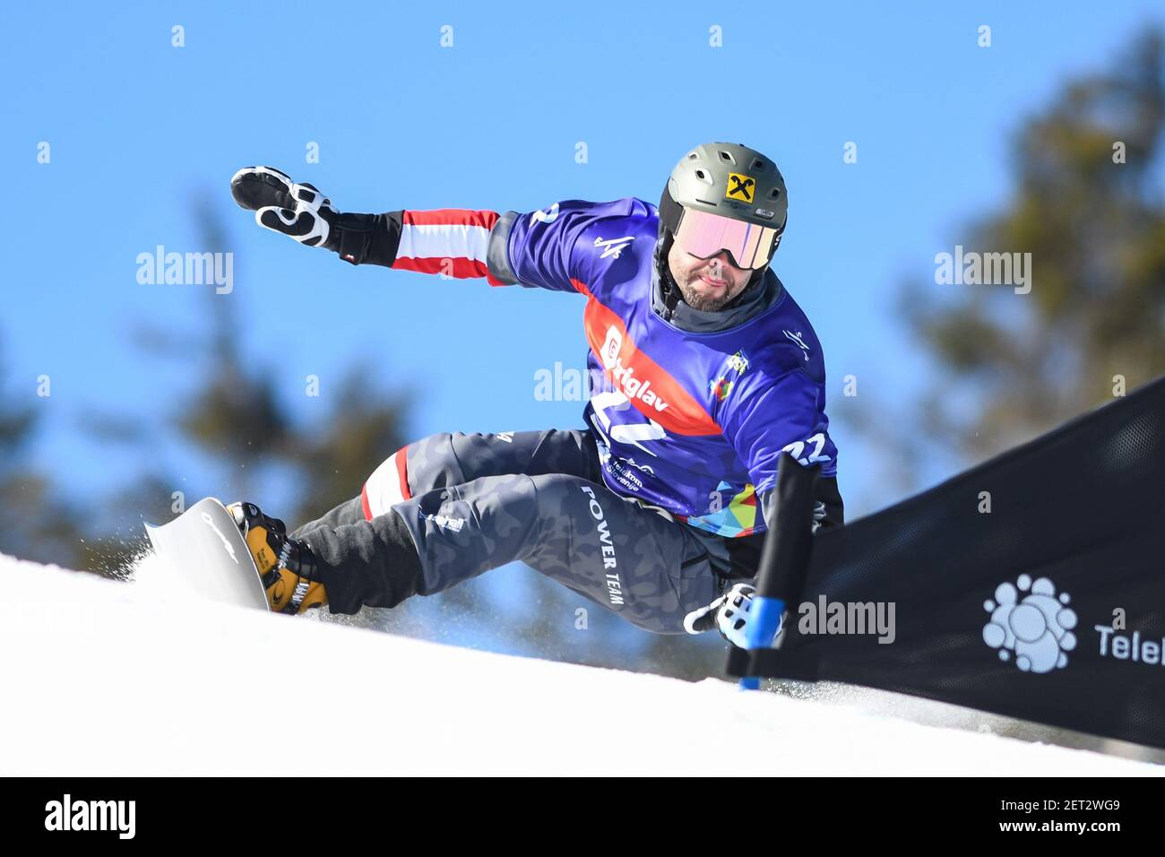 Rogla, Slovenia. 01st Mar, 2021. Andreas Prommegger of Austria in action  during the first qualifying round of Men's Parallel Giant Slalom at FIS  Snowboard Alpine World Championship - Rogla 2021. Credit: SOPA