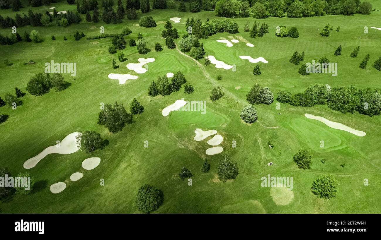 Beautiful drone view of a golf course Stock Photo - Alamy