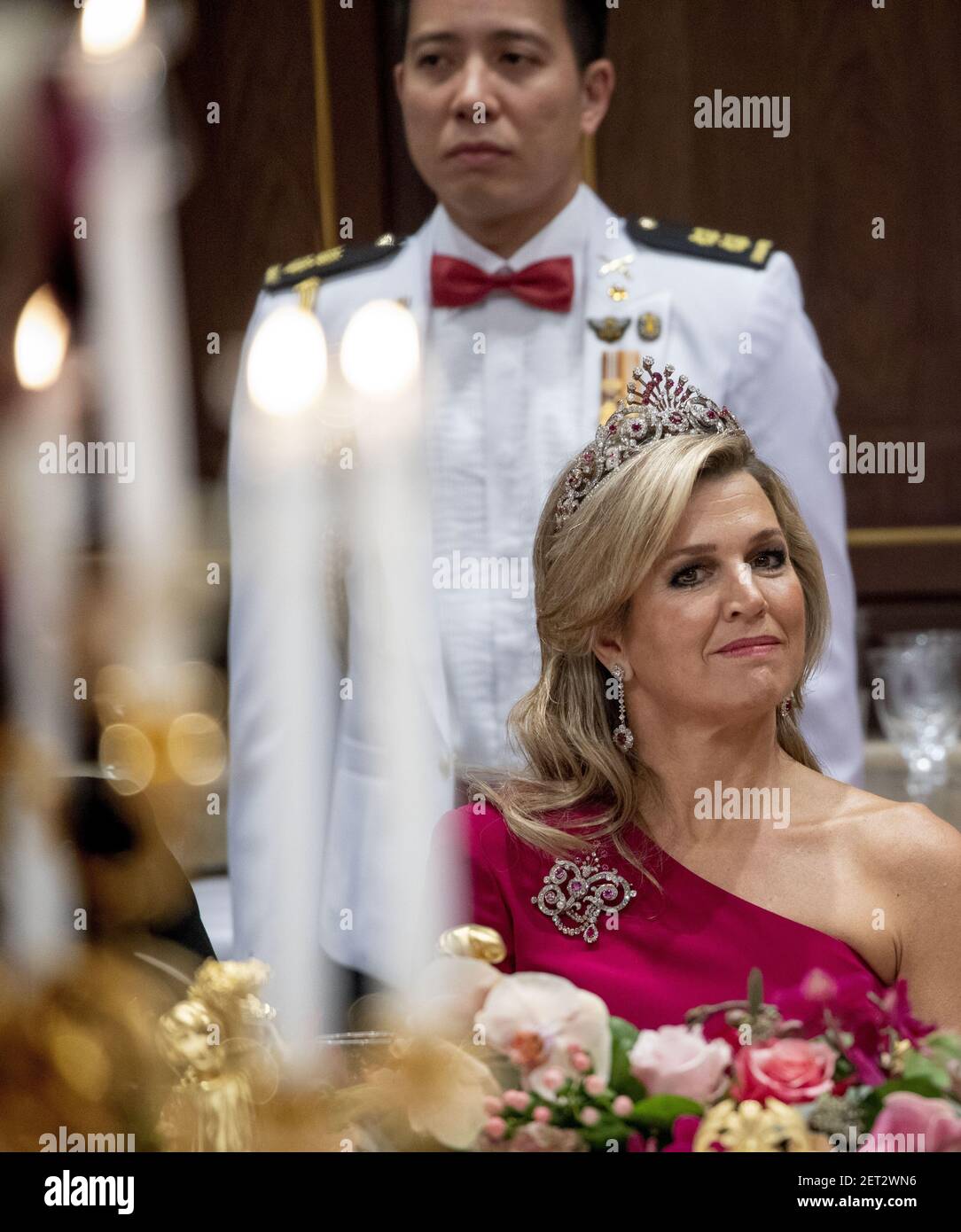 Queen Maxima in the Royal Palace prior to the state banquet. (Photo by ...