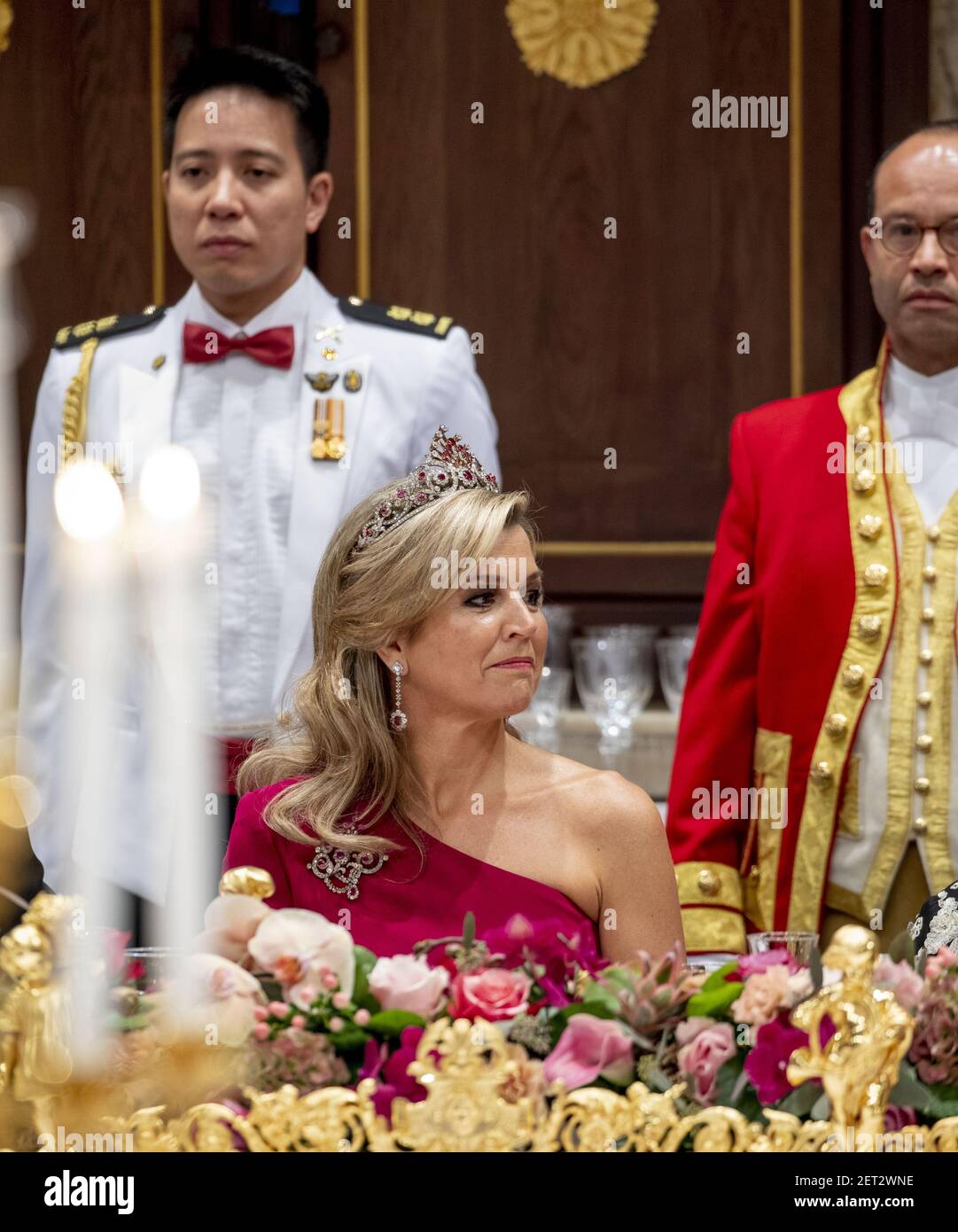 Queen Maxima in the Royal Palace prior to the state banquet. (Photo by ...